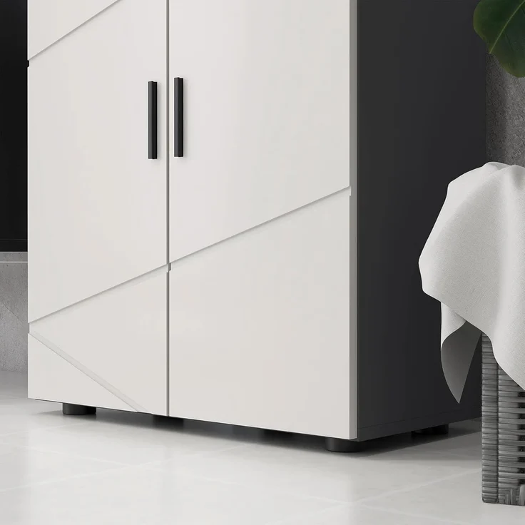 Kleankin Badkommode Badezimmerschrank Beistellschrank mit Doppeltür, Verstellbar Ablagen (Badschrank, 1 St, Aufbewahrungsschrank), für Wohnzimmer 60 x 30 x 82 cm Grau – Bild 9