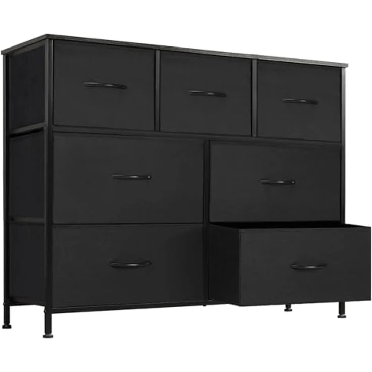 DUMOS Kommode für Schlafzimmer mit 7 Stoffschubladen, hohe Kommode Organizer für Kleidung, Schrank Kinderzimmer, Aufbewahrungsturm mit Schrank, Metallrahmen, Holzplatte, leichte Kinderzimmermöbel – Bild 1