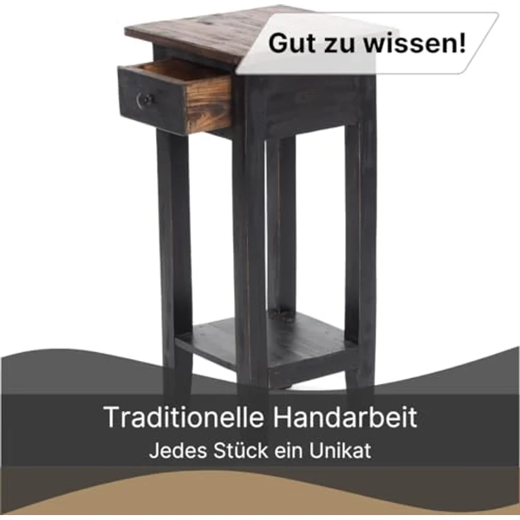 DESIGN DELIGHTS Telefontisch TELEFONTISCH "DRAWER 65", Altholz massiv, 65x31x31 cm, Beistelltisch – Bild 7