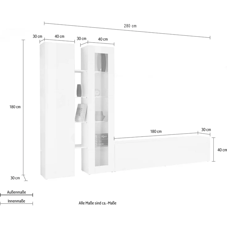 Wohnwand >Benevent< (4-teilig) in Anthrazit matt - 280x180x30 (BxHxT) – Bild 6