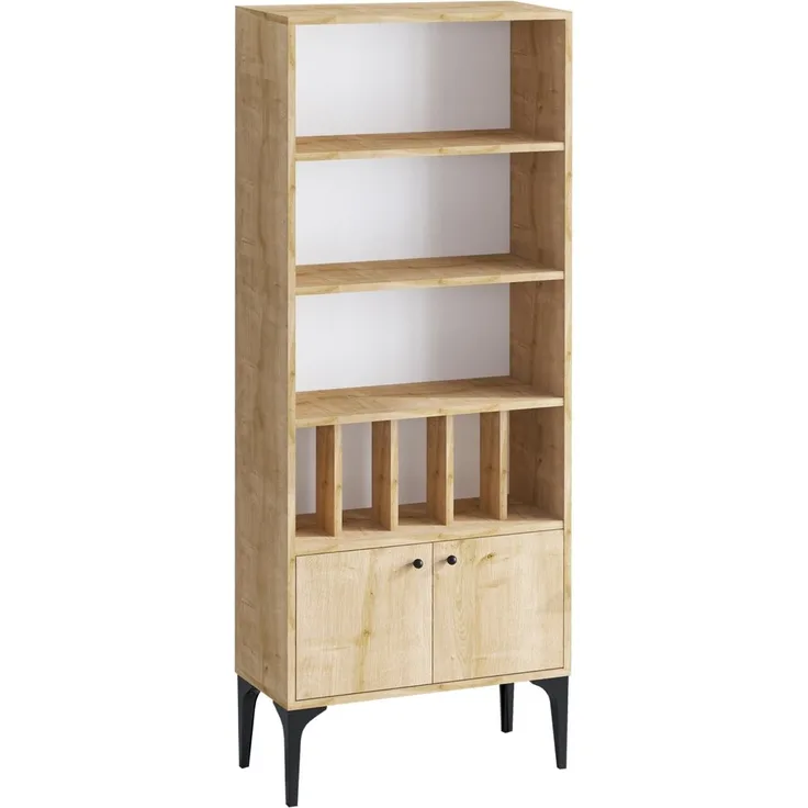 Calicosy 'POLLUX' Regal mit Bücherregal 8 Regale 2 Türen H175 cm - Helles Holz