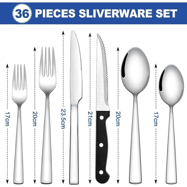 Premium Edelstahl Besteck Set 36-teilig für 6 Personen Wildone hochglanzpoliert – Bild 2