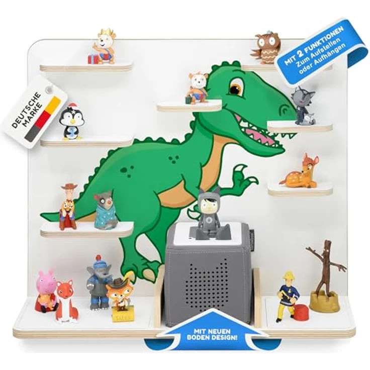 stadtecken Holzregal für Musikbox I Geeignet für die Toniebox und ca. 50 Tonies I Perfekte Tonie Aufbewahrung im Kinderzimmer I Zum Aufstellen oder Aufhängen (T-Rex, Groß) – Bild 2