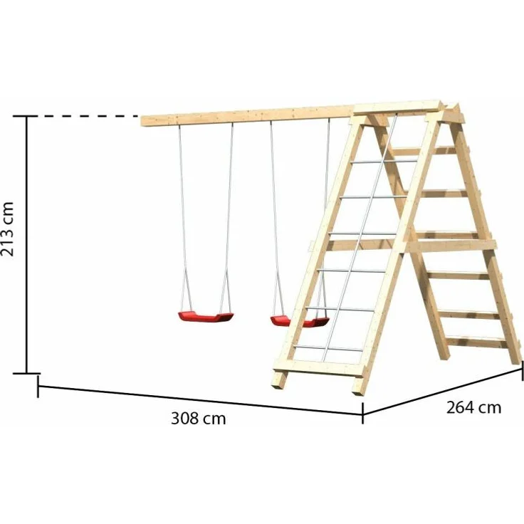Karibu Kinderspielturm Lotti Satteldach mit Gerüst / Doppelschaukel naturbelassen 1,07 x 1,07 x 2,91 m – Bild 16