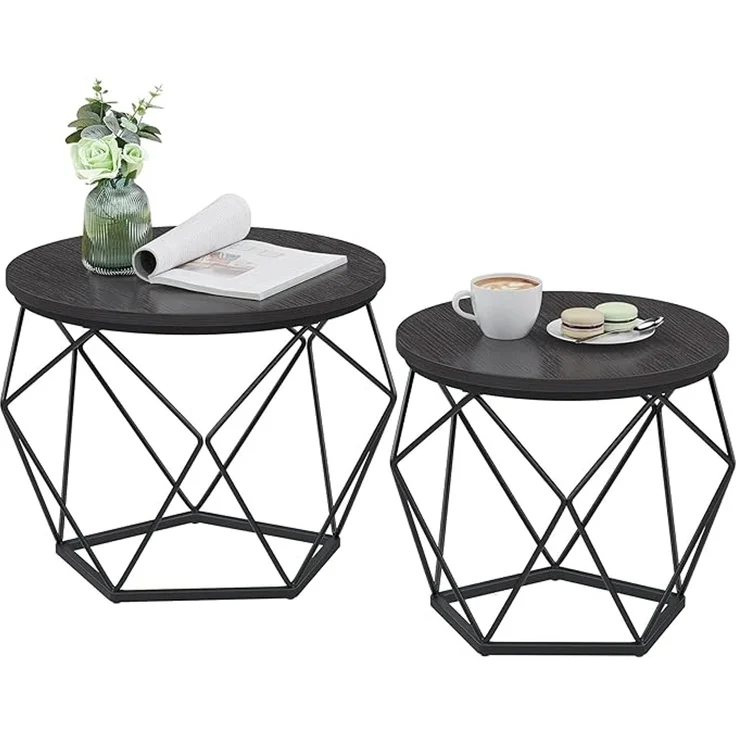 Vasagle Couchtisch rund, 2er Set mit abnehmbarer Tischplatte, tintenschwarz, 60 x 60 x 45 cm – Bild 1