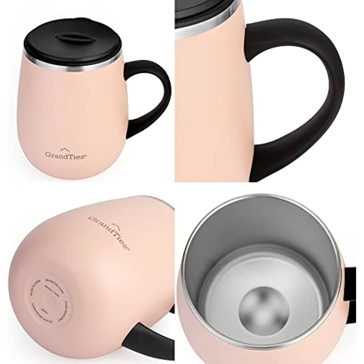 Grandties Insulated Coffee Mug with Handle, Sliding Lid for Splash-Proof 16 oz Wine Glass Shape Thermal Tumbler with Double Walled Vacuum Stainless Steel to Keep Beverages Hot or Cold- Peach Crème – Bild 10