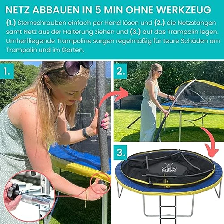 Ultima 4 Zero Gravity Trampolin Ø 183 cm, inkl. Leiter und Sicherheitsnetz, TÜV geprüft, für Nutzer bis 50 kg – Bild 3