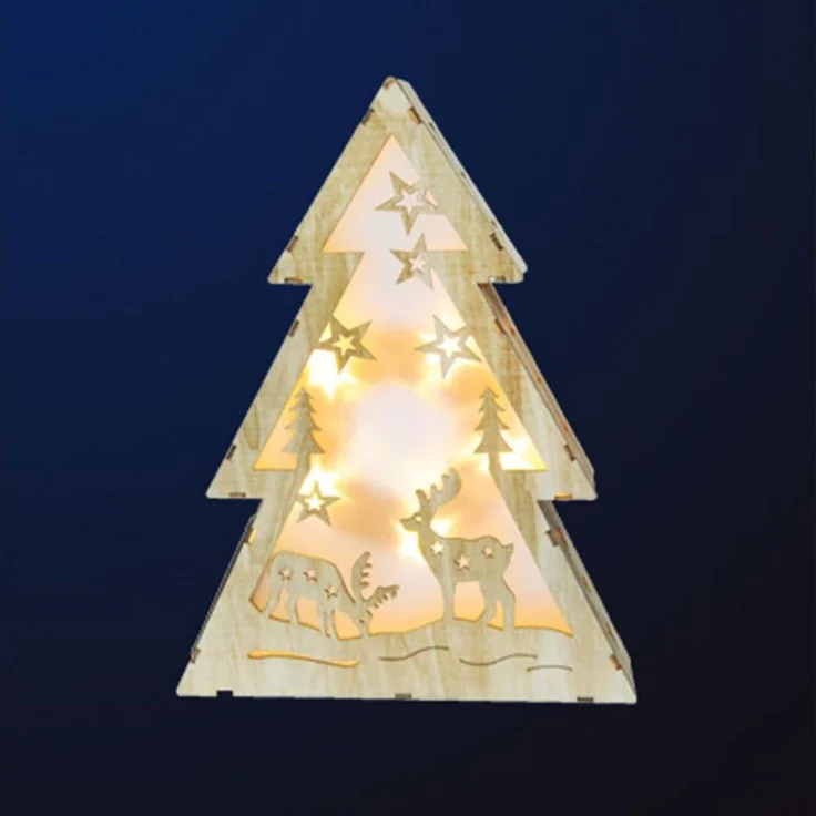 LED Tischleuchte, Dekotanne, Holz, Rentiere, natur – Bild 3