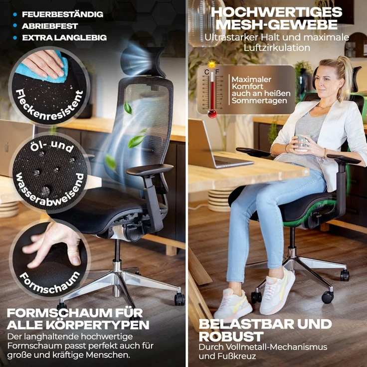 VALKENSTOL M6 POLSTER-SITZ Bürostuhl ergonomisch mit Schaumstoff Sitz - 5 Jahre Garantie - adaptive Lordosenstütze - verstellbare Sitztiefe – Bild 4