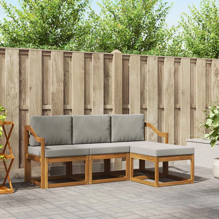 vidaXL Outdoor-Sofagarnitur 4 stk. 3-Sitzer Natur und Hellgrau 3366234 – Bild 1