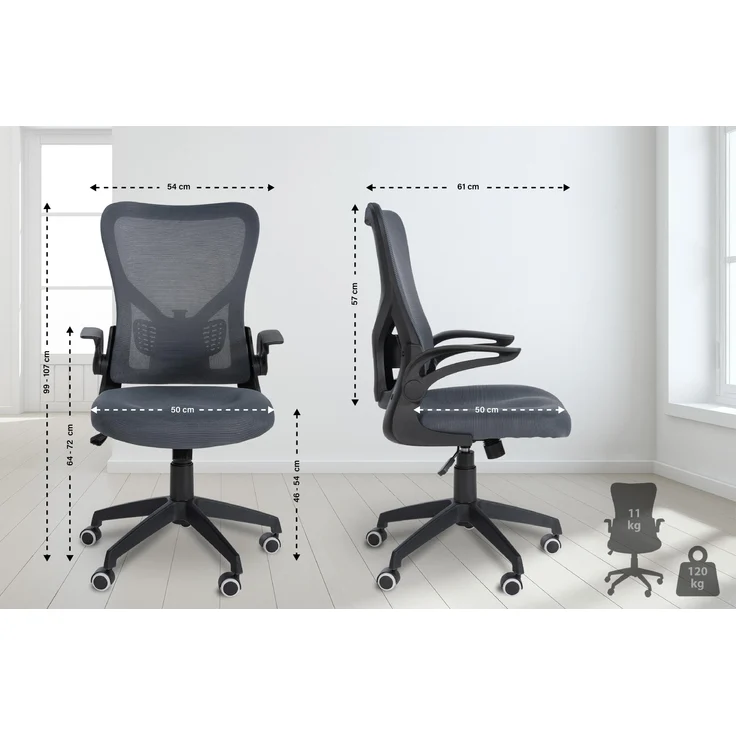 DELUKE® Bürostuhl Ergonomisch CHOPO Schreibtischstuhl mit Netzbespannung Höhenverstellbarer Drehstuhl, Arbeitsstuhl mit Armlehne Computerstuhl 120 kg Grau – Bild 2