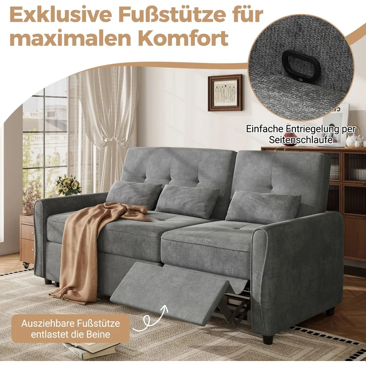 3-Sitzer Schlafsofa, B 176 x T 148 x H 83 cm, Chenille, mit ausziehbarer Liegefläche – Bild 6