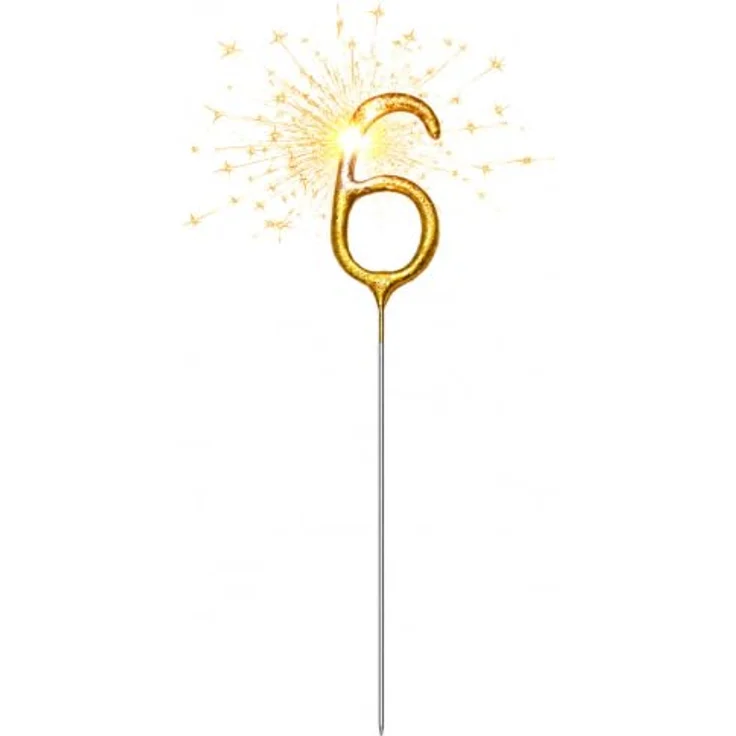 partydeco Tortenstecker, Wunderkerze Geburtstag 15cm Zahl 6 Gold 1 Stück – Bild 2