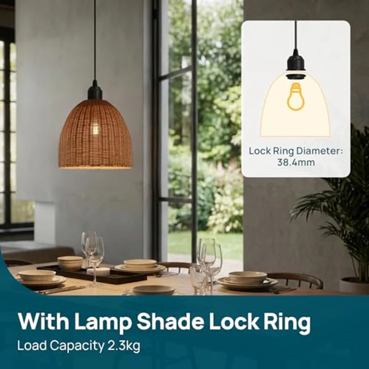 Linkind Lampenaufhängung E27 mit Schraubring, 100cm Textilkabel Höhenverstellbar, Lampenschirm frei wählbar Pendelleuchte mit E27 Fassung, Lampenhalterung ideal für Deckenlampe Wohnzimmer, Schwarz – Bild 6