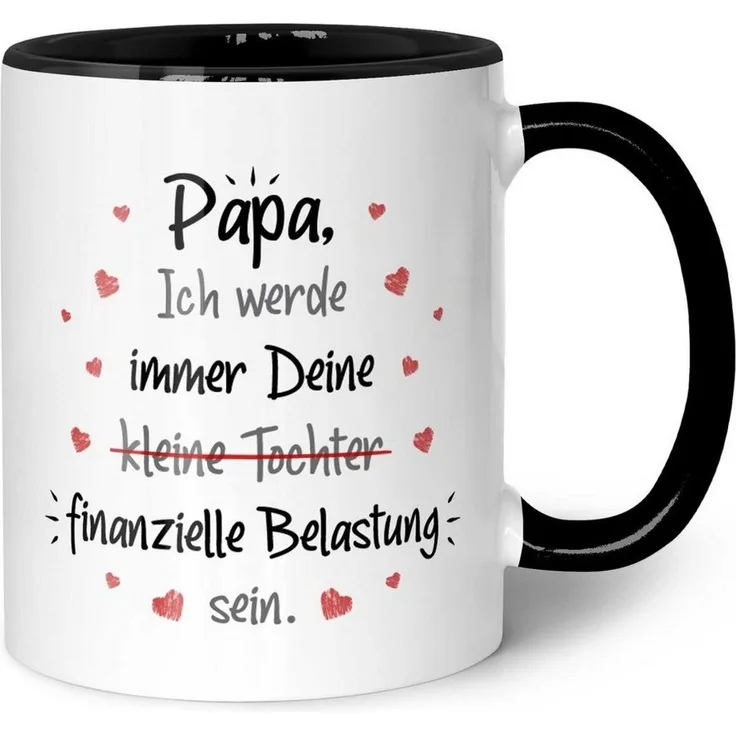GRAVURZEILE Tasse bedruckt mit dem Spruch - Finanzielle Belastung - Lustige Geschenke, aus Keramik - Spülmaschinenfest, - Papa Tochter - Schwarz