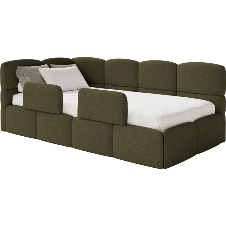 Selsey 'Cloudy' Jugendbett links, Rausfallschutz, Bouclé Olivgrün, 90x200 cm – Bild 1