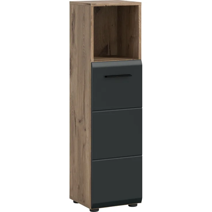 Standschrank hoch (B/H/T: 30x110x30 cm) in schwarz matt und Nox Oak Nachbildung