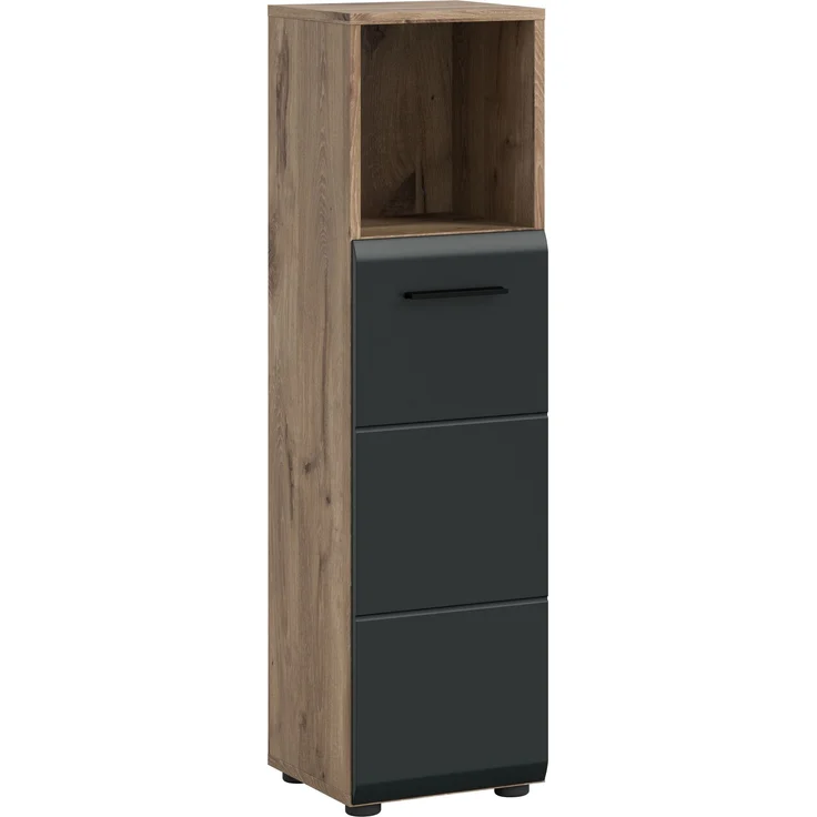 Standschrank hoch (B/H/T: 30x110x30 cm) in schwarz matt und Nox Oak Nachbildung – Bild 1