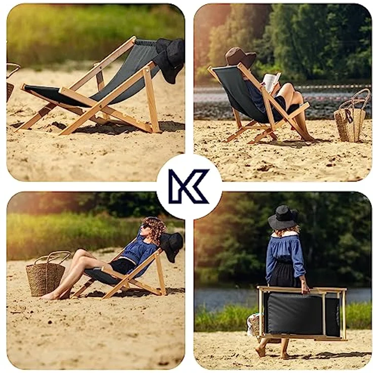 Kadax Holzliegestuhl, klappbar, aus Buchenholz, Graphit, 53x78 cm, für Garten und Terrasse, tragfähig bis 120 kg, UV- und feuchtigkeitsresistent – Bild 7