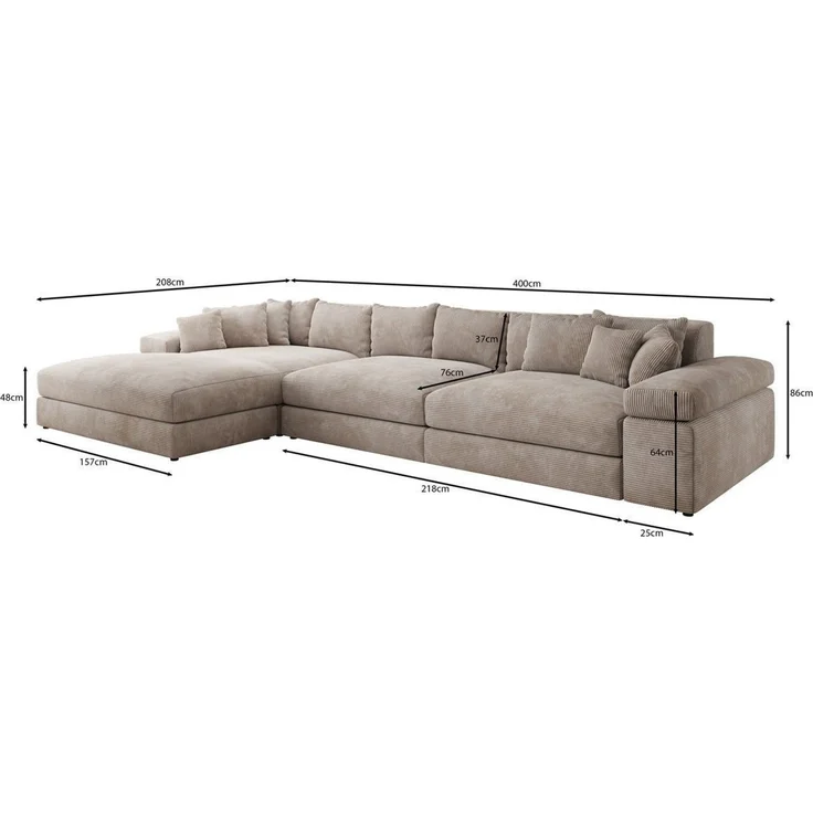 Luxusbetten24 Sofa Designer Sofa Bernardo L Maxi in Cord, mit breiter Ottomane – Bild 2