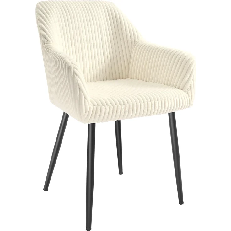 SONGMICS Esszimmerstuhl, Küchenstuhl, Sessel, Cord, Polsterstuhl mit Armlehnen, Loungesessel, bis 120 kg belastbar, Metallbeine, für Esszimmer, Küche, cremeweiß-tintenschwarz LDC087WD01