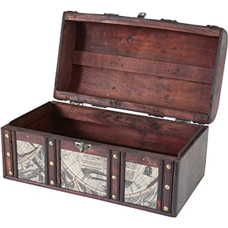 HMF Schatzkiste Schatztruhe aus Holz mit Metallschloss, dekorative Holzkiste 38 x 20 x 19 cm, Kuba – Bild 4