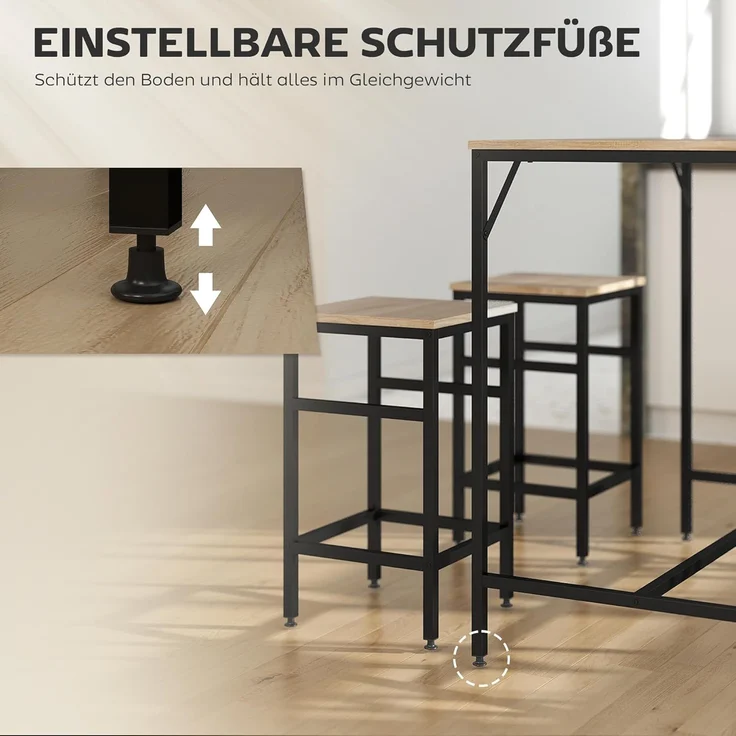 HOMCOM Bargruppe Bartisch mit Barhocker Set 5-teiliges Bartisch-Set Eiche, (5-tlg), Platzsparend – Bild 5