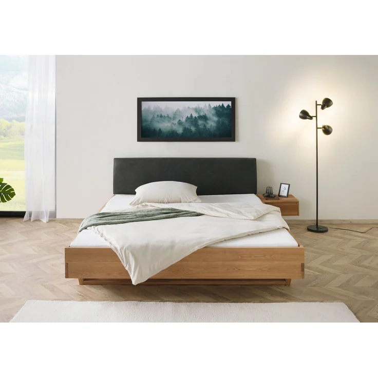 Bett mit Nachttisch rechts Eiche 160x200x85 natur geölt, Kopfteil anthrazit FICHTELBERG #30 – Bild 9