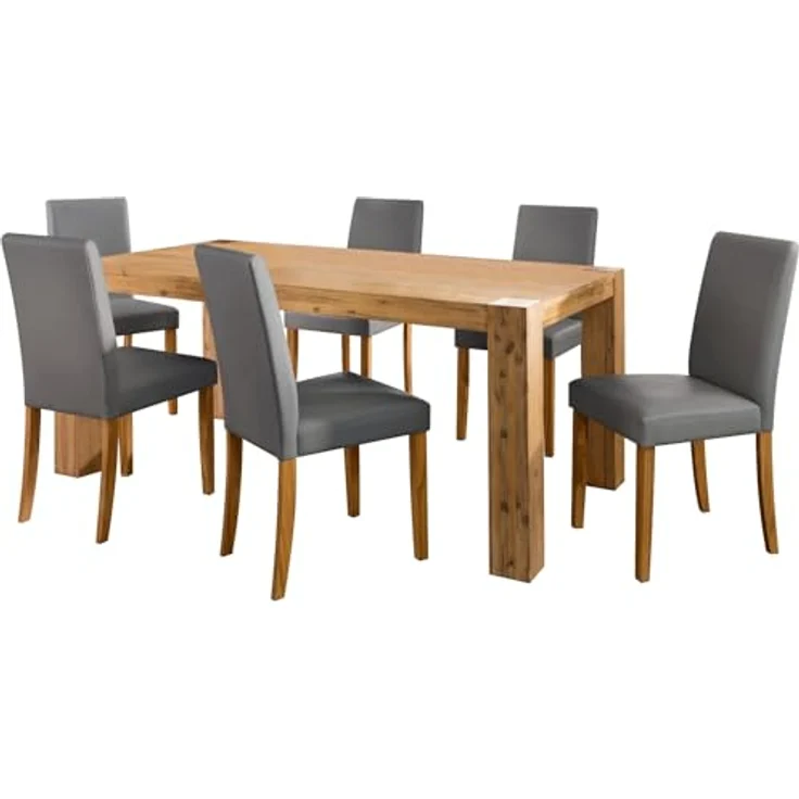 Lucca | Esszimmerstuhl 2er-Set PU Grau – Gepolsterte Stühle mit Beinen aus Kiefer Natur für Esszimmer & Küche – Bild 5