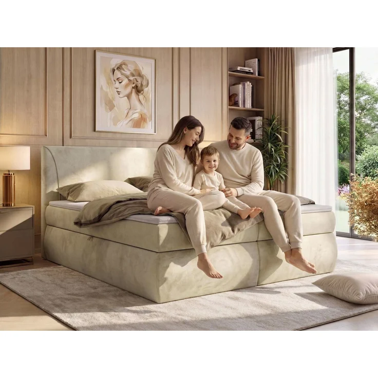 Boxspringbett mit Bettkasten TARENZA, Boxspringbett 140x200 cm mit Bonell-Matratze H3, Bett mit Topper T25, komfortables Boxspringbett, gepolstertes Kopfteil - Dunkelgrau Velvet – Bild 3