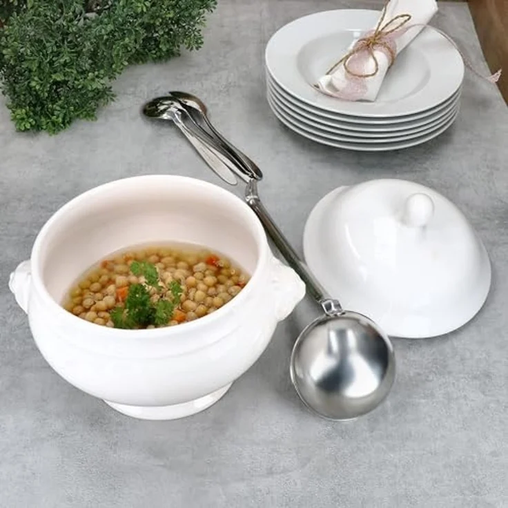 MamboCat Suppenschüssel LEO Löwenkopf-Terrine 2L mit Deckel weiß XL-Suppenschale Schüssel, Steingut – Bild 3