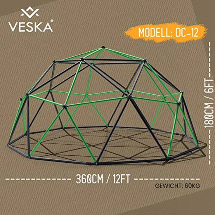 Klettergerüst 360 x 360 x 180 cm DomeClimber Kinder Kletterkuppel Geodome 12FT anthrazit/grün – Bild 8