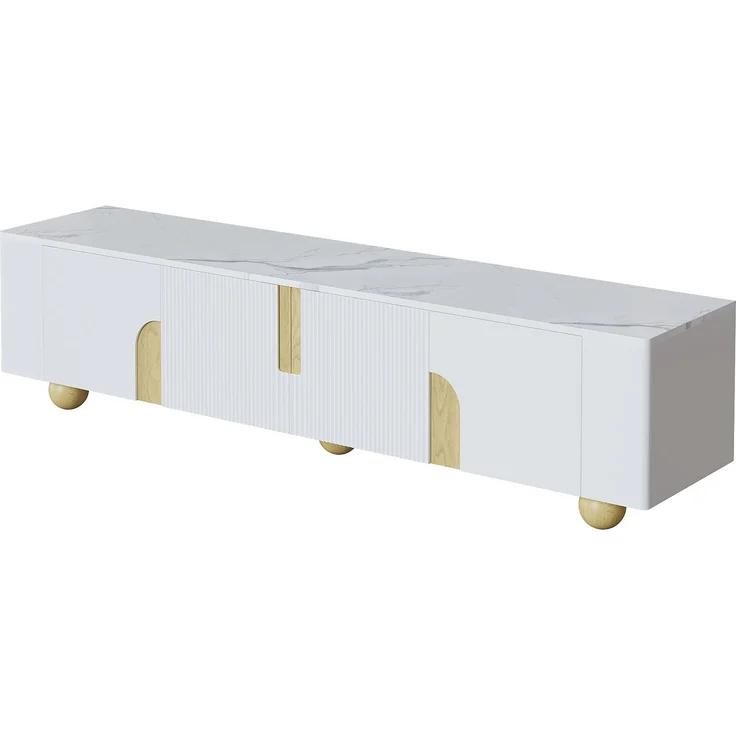 Merax Weißer TV-Schrank 180 cm, 4 Türen, Marmoroptik-Oberfläche, kugelförmige Holzfüße – Bild 7