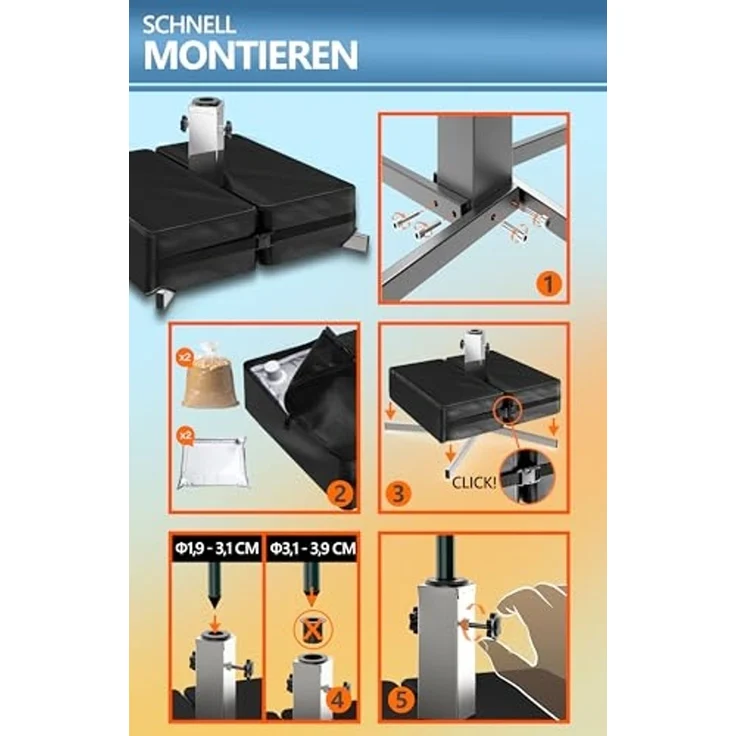4smile Sonnenschirm Strand SunnyJoy im 3er-Set - UPF 50+ Balkon Schirm 180 cm + Sonnenschirmständer befüllbar + Sonnenschirmhülle - Sonnenschutz Balkon, Gartenschirm, Grün – Bild 7