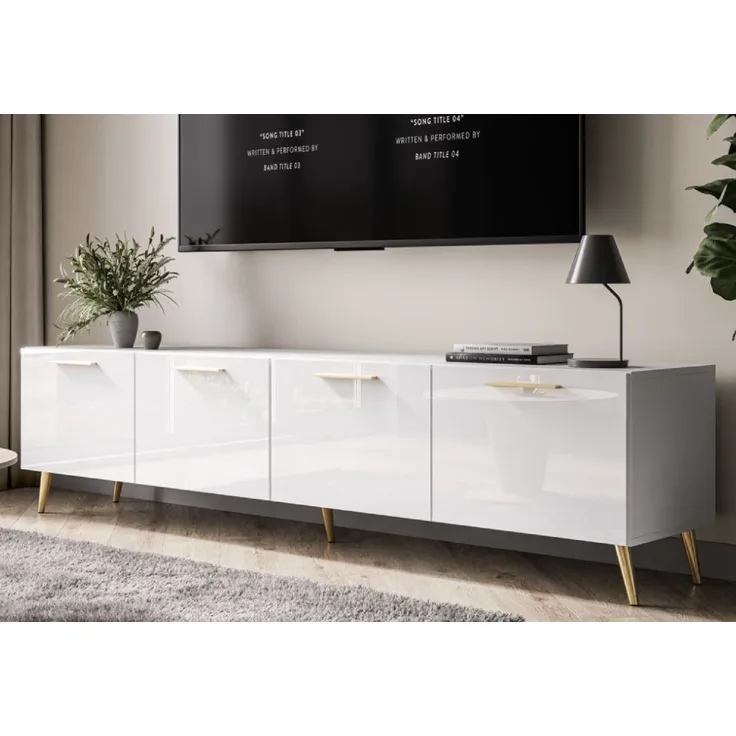 ALLHOUSE24 TV-Schrank LOGANTE 200 cm weiß Hochglanz/weiß mit Griffen Unterschrank Lowboard Breite 200 cm