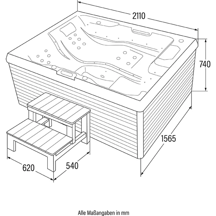 HOME DELUXE Outdoor-Whirlpool 'Stream', 211 x 156 cm, für 3 Personen, mit Treppe & Thermoabdeckung – Bild 11