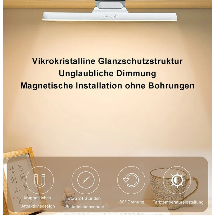 OYLCDI Schreibtischlampe LED Tischlampen, LED Nachttischlampe,LED Unterbauleuchte, LED fest integriert, Drehbarer Winkel des Lichtkörpers, USB Wiederaufladbar Schranklicht, Kaltes Licht, natürliches Licht, warmes Licht, für Arbeitszimmer, Treppen, Küch... – Bild 3