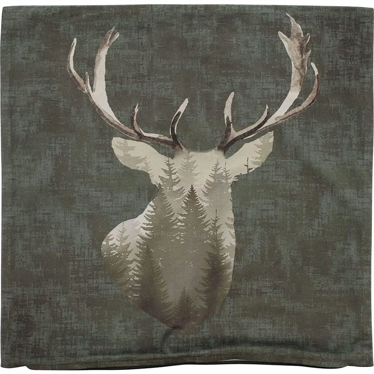 Kissenhülle "Waldhirsch", 45x45 cm, grün in Samt Optik, Kissenbezug mit Hirsch Motiv, Zierkissenbezug – Bild 2