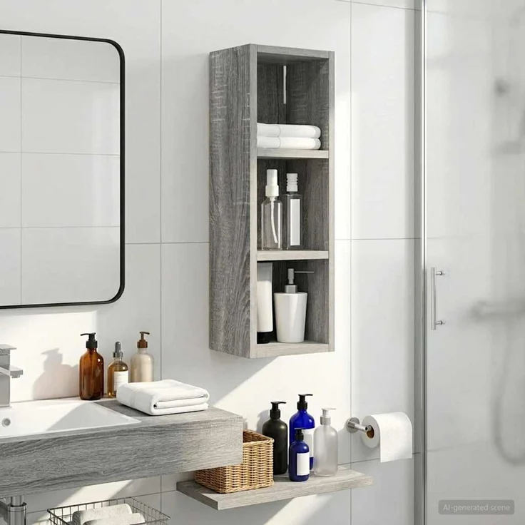 vidaXL Badezimmer-Wandschrank Graues Sonoma 20 x 16 x 62,5 cm 889308 – Bild 1
