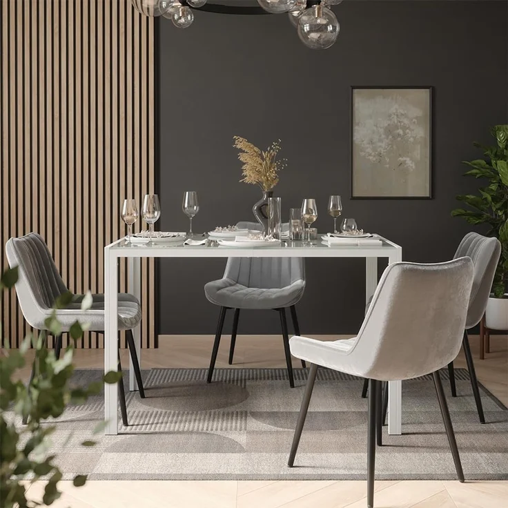 Esstisch Set Grand Weiß 120x70 cm mit 4 Stühlen (Grau) Vicco – Bild 6