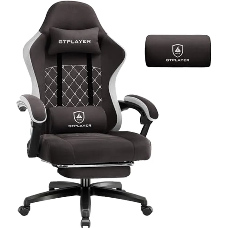 GTPLAYER Gaming-Stuhl Ergonomischer Gaming Sessel Schreibtischstuhl mit Stoffoberfläche (Pacekung), Federsitzkissen mit Fußstütze – Bild 2