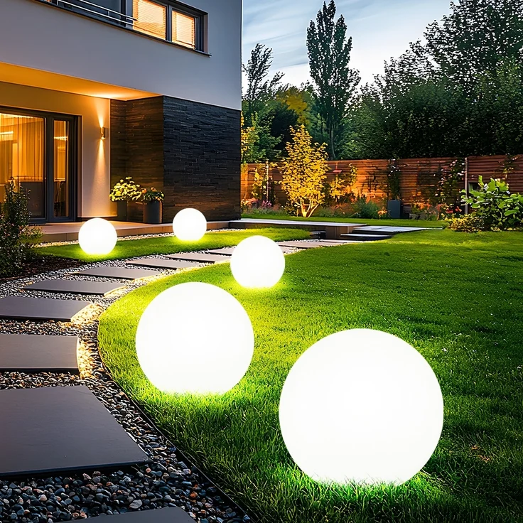 5er Set LED Solarleuchte, Kugel weiß, H 62 cm – Bild 3