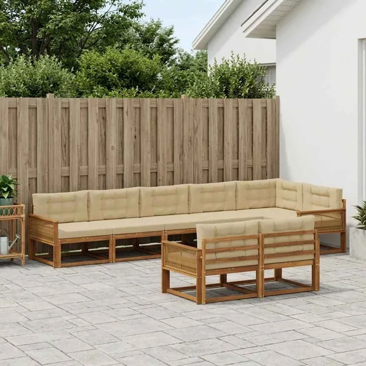 vidaXL Outdoor-Sofagarnitur 8 stk. 8-Sitzer Natur und Beige 3382671