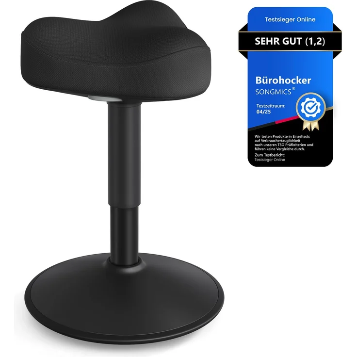 SONGMICS Hocker, mit Schwingeffekt, höhenverstellbar 48-65,5 cm, Anti-Rutsch-Sockel, drehbar, tintenschwarz, 34 x 36,5 x 48 cm – Bild 1