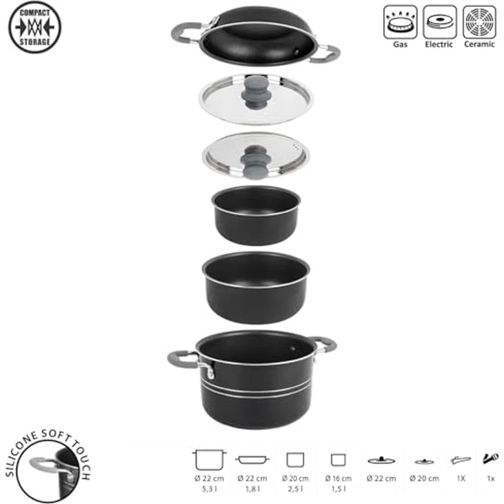 BRUNNER Topf-Set Camping Koch Geschirr Set Flavor 7+1, 22 cm Outdoor Küche Topf Pfanne Alu – Bild 2