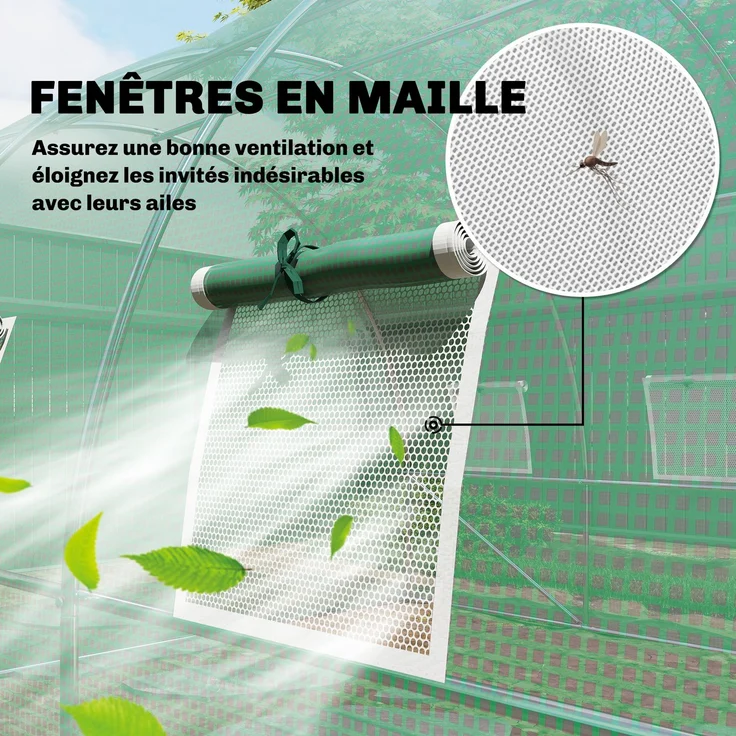 MELAYR, 12 m² großes Gartentunnelgewächshaus, 295 x 400 x 200 cm, mit Tür und 8 Fenstern, 140 g/m² grüne PE-Folie, Grün – Bild 6