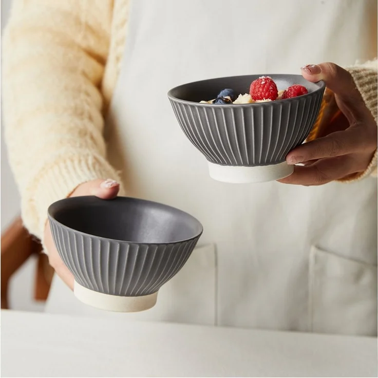 JIWOO Schale 6er Ø12cm, Müslischale Eisschale FrühstückSchale Dessertschale, Keramik, (Set, 24-tlg), Ø12 cm Hochwertiges Matt Schalen Grau Mikrowellenofen Spülmaschine – Bild 4