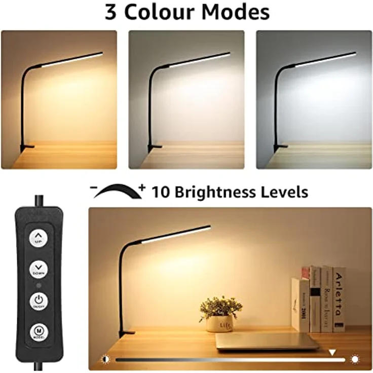 Lepro LED Schreibtischlampe Klemmbar, Tischlampe Architektenlampe mit Schwenkarm, Augenschutz Klemmleuchte USB, 3 Farben & 10 Helligkeitsstufen Dimmbar Tischleuchte für Büro, Schwarz – Bild 3