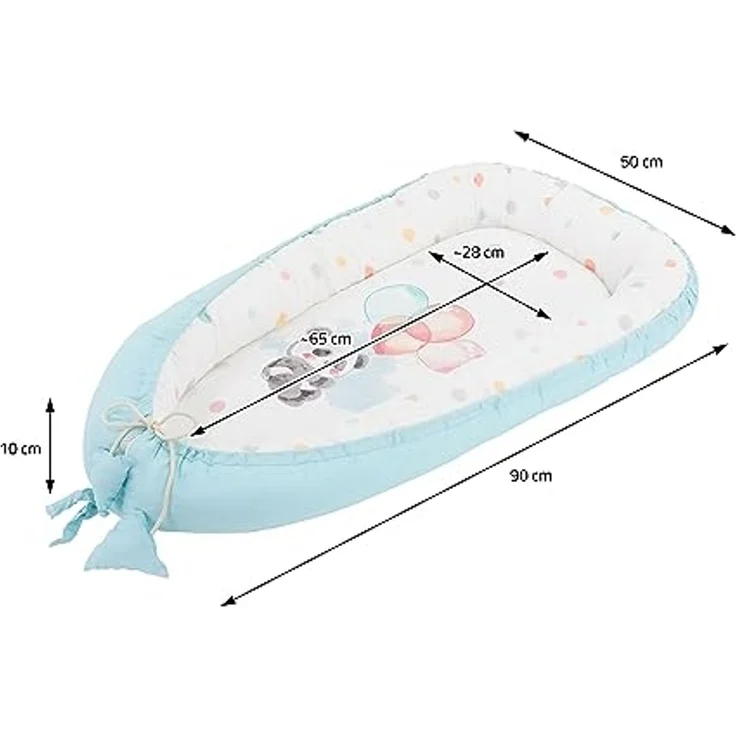 Joyz Babynest, Panda Hellblau, 90x50 cm, Baumwolle, zweiseitig, antiallergisch, tragbar, Multifunktionale Babynestchen, Kokon für Babys & Säuglinge, Baby Nest Babybett Neugeborene Kuschelnest Reisebett – Bild 5