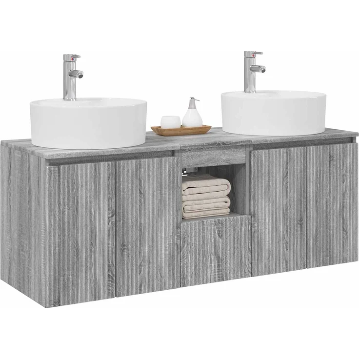 vidaXL Wandmontiertes Badezimmerschrank-Set 3 stk. Grau Sonoma 3405683 – Bild 3